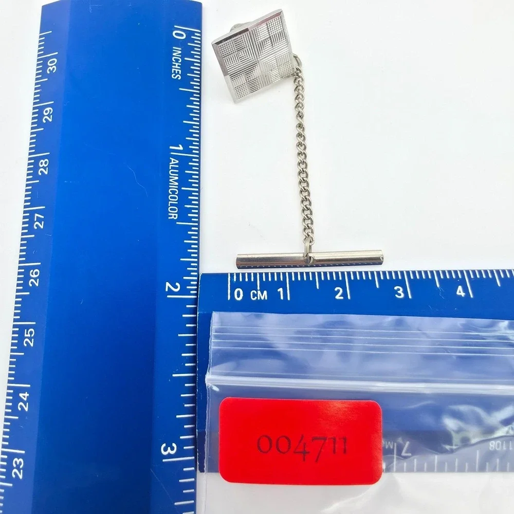 Vintage Tie Tack Clip Clasp Textured Square Silver Tone .5